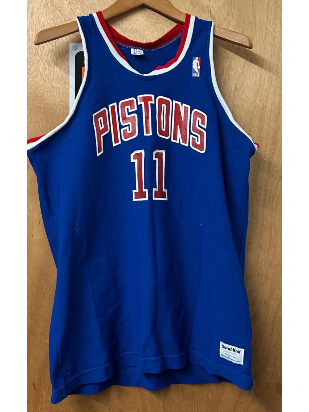 Vintage 1980s Pistons Isaiah Thomas 11 Blue Sand Knit Jersey size S